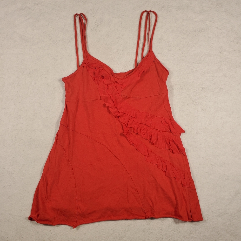 Free People Women's Size L Red Ruffles Strappy Tank Top Double Spaghetti Straps